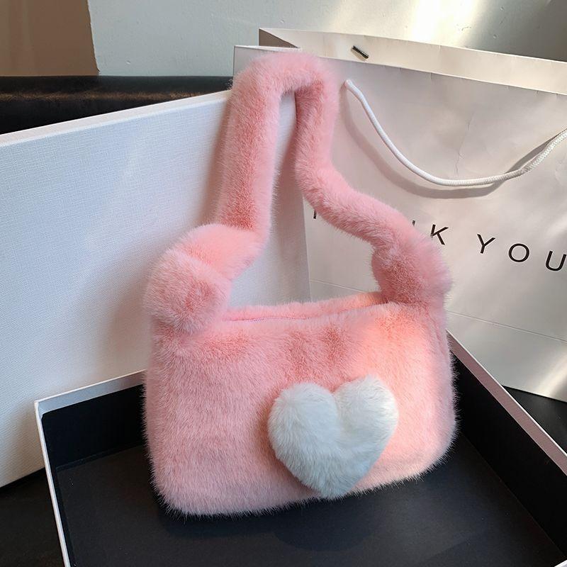 Autumn and Winter Love Wool Bag Single Shoulder Oblique Bag Mobile Phone Change Bag Plush Women's Bag Love Small Square Bag