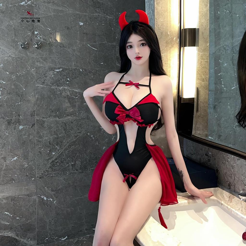 Little Devil Sexy Extreme Babydoll Navel Open 2 Piece Set [YAISHN] Costume, Cosplay, Lingerie, Sexy, Erotic, Perforated, Cute, Emotional, Training,