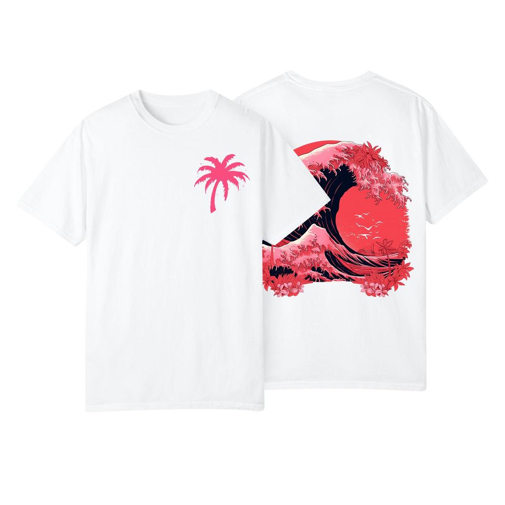 T-shirt à manches courtes et col rond plissé pour femme, imprimé décontracté