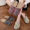 Women's Ethnic Floral Linen Sandals - Breathable Toe-Cover Slippers for Home