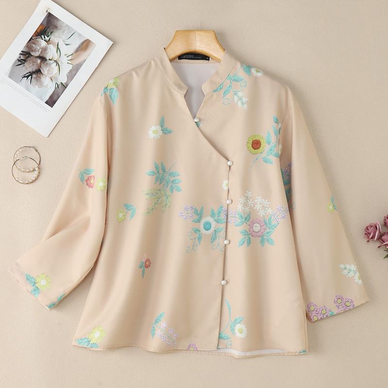 

ZANZEA Женская повседневная блузка с V-образным вырезом и рукавами 3/4 с цветочным принтом свободного кроя 5XL хаки