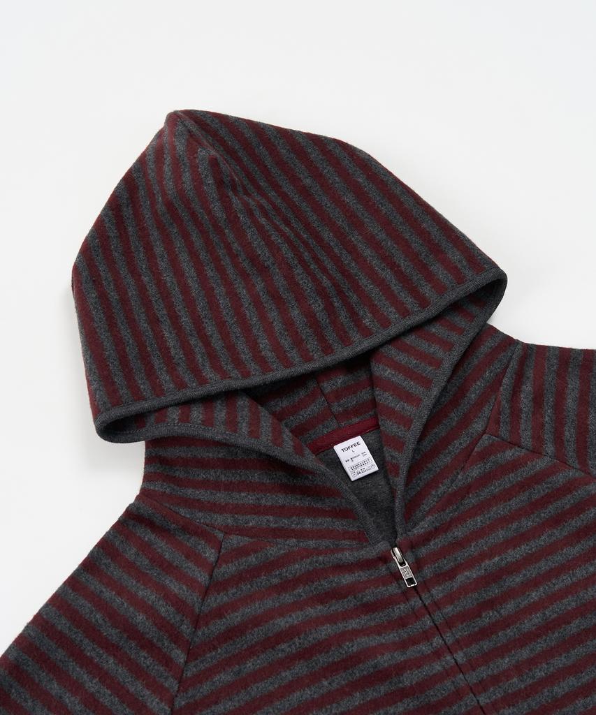 Toffee Striped Fleece Zip-Up Hoodie (Burgundy/Charcoal)