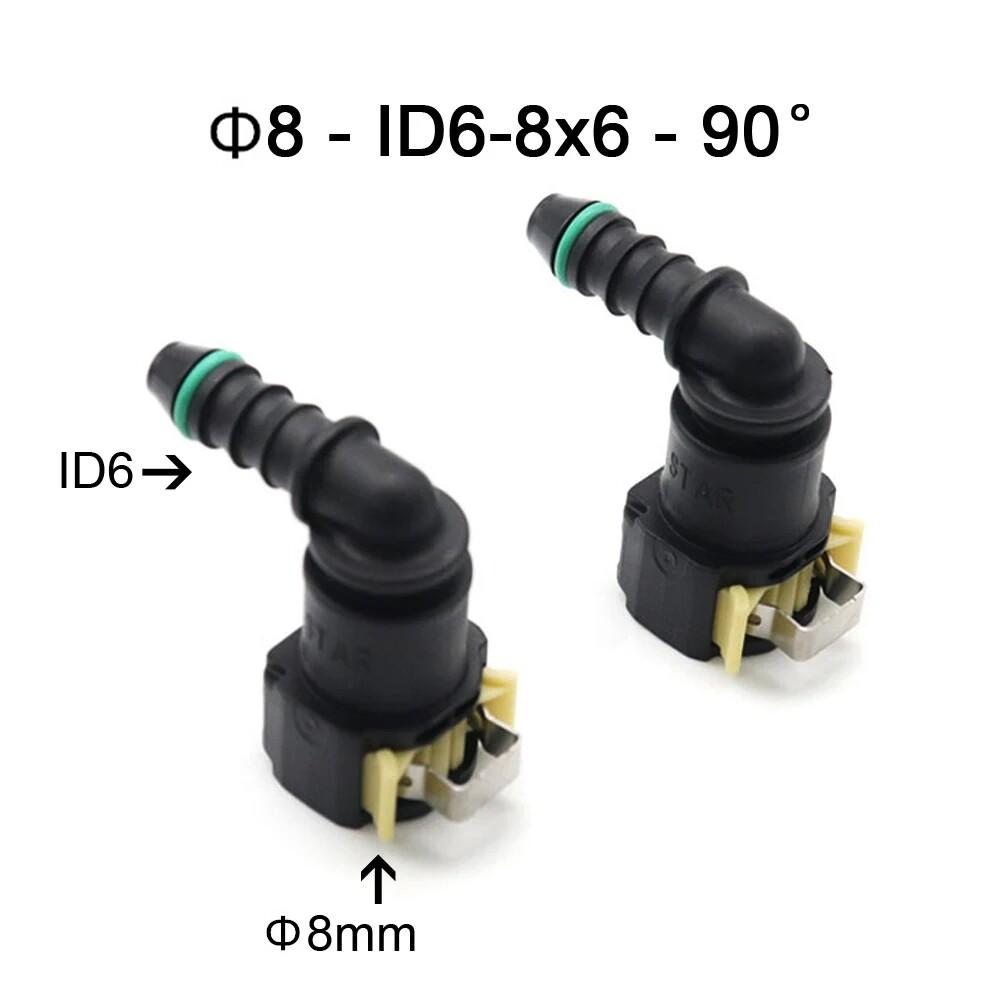 New Fuel Line Hose Pipe Quick Release Female Connector 8mm 8 ID6 8x6 90° 2PCS