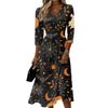 Womens Casual V Neck Midi Dress 3/4 Sleeve Back Zipper Wrap Style Fit and Flare Dress with Ghost Print