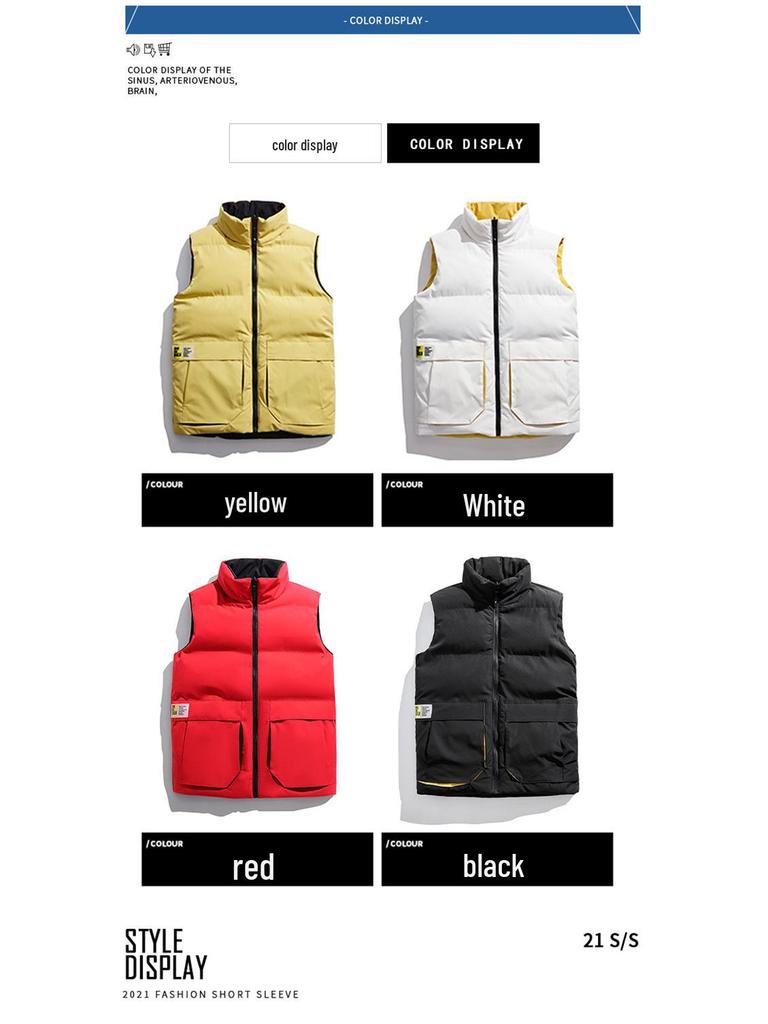 In-Stock Men's & Women's Double-Sided Thickened Down Cotton Vest with Stand-up Collar - Warm, Trendy, Casual for Autumn/Winter