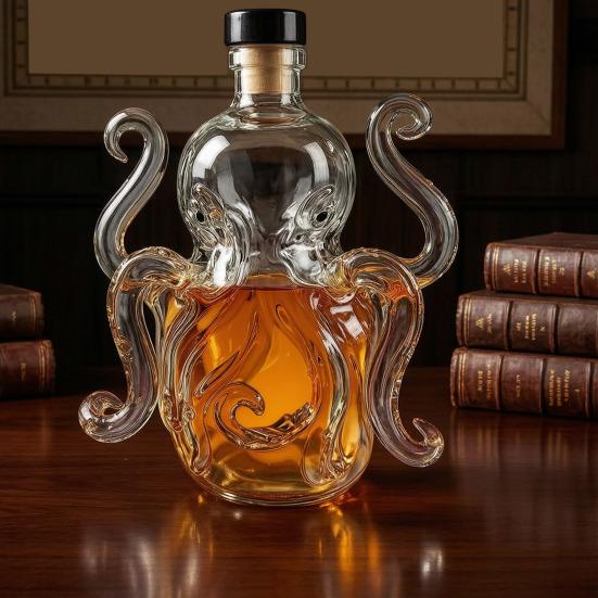 Oktopus Whiskey Flasche, Lustiger 3D Glas Tier Karaffe, 320ml Einzigartiger Alkohol Spender für Hausbar Dekoration, Neuheits Geschenk für Männer Papa Ehemann