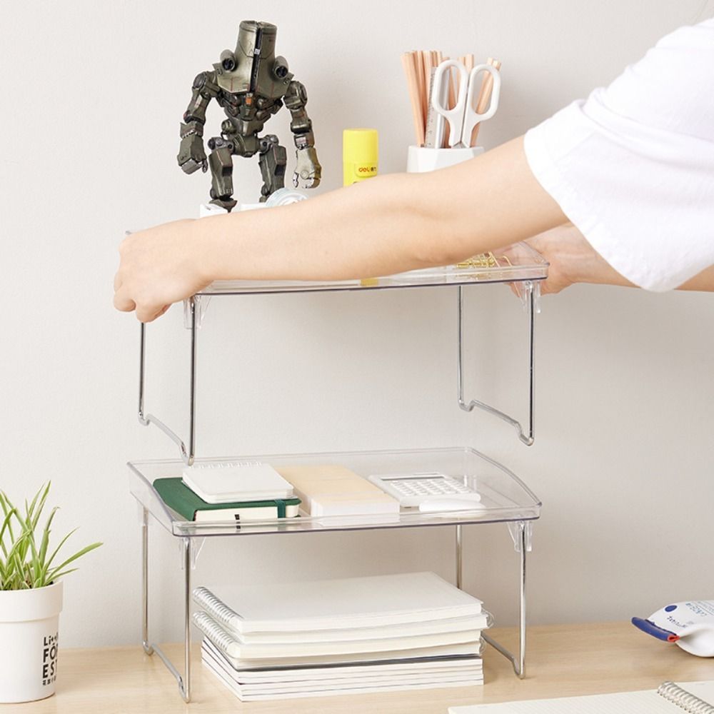 Space Saving Stackable Cabinet Organizer Shelf Transparent Acrylic Table Sundries Rack Foldable Storage Stand Kitchen