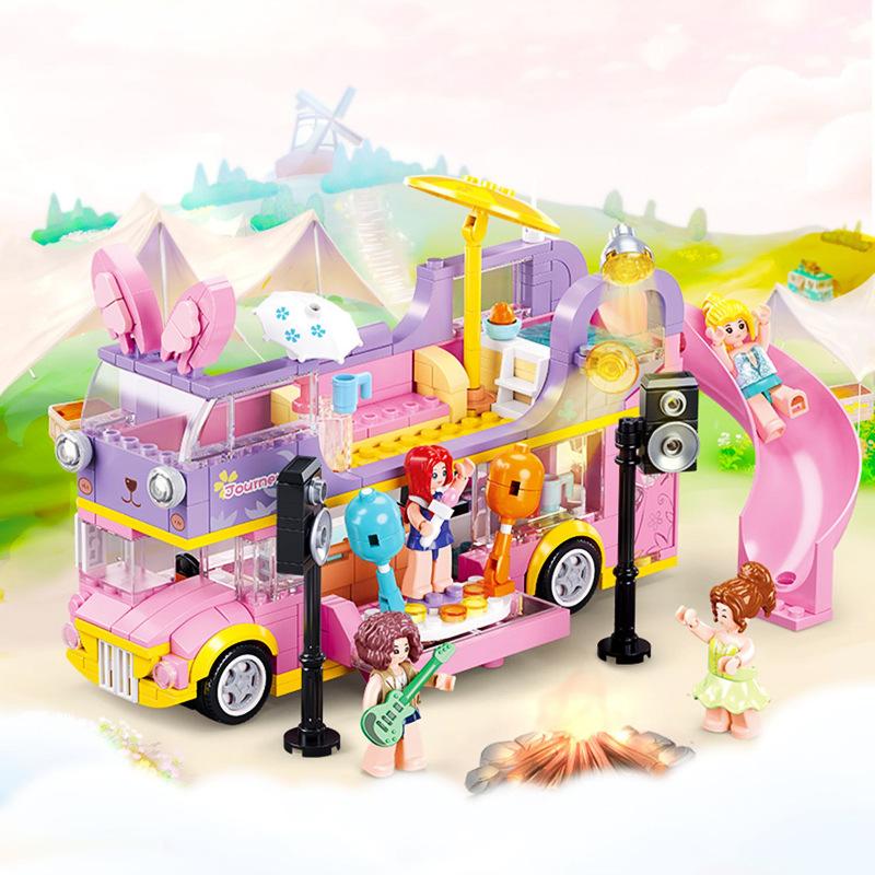 Sluban First-Class 412Pcs City-Area High-Standard Construction First-Class Block Collection Kit High-Standard Pink High-Standard Rabbit