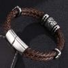 Double Layer Punk Brown Braided Leather Bracelet for Men with Metal Magnetic Clasp Stylish Business Bracelet Jewelry Gift