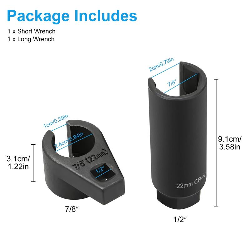 2 Pcs O2 Oxygen Sensor Removal Tool Set 7/8" 22Mm Slotted Socket 3/8" 1/2" Drive Drive Car Oxygen Sensor Socket Wrench