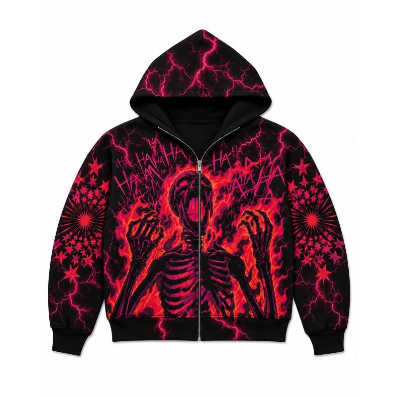 Street Hip Hop Flamme 3D-Druck Reißverschluss Hoodie Lockerer Schnitt Jugend Freizeit Winter Sweatshirt