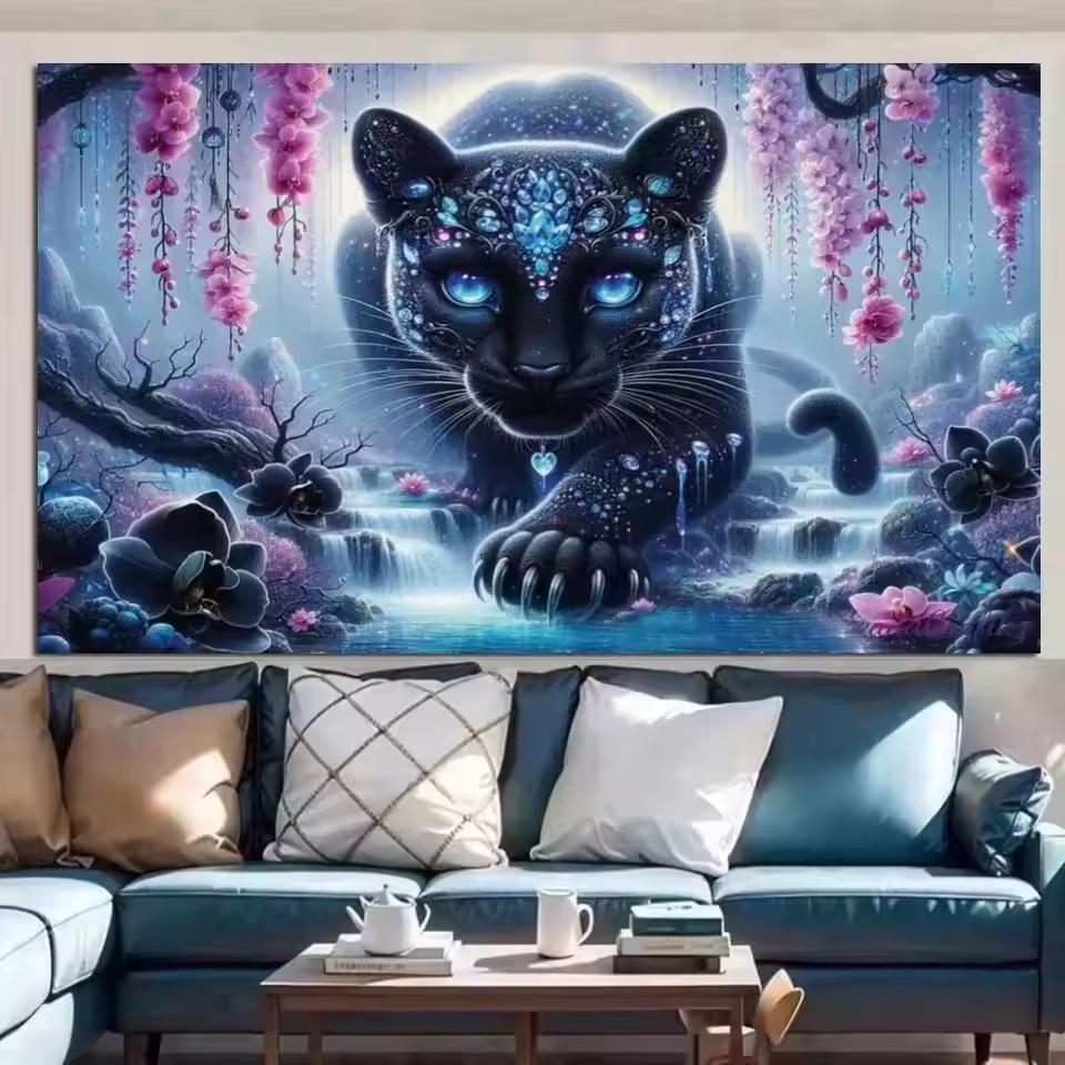 Large Size Mosaic DIY Full Diamond Painting Kits Art The Fantastic Black Panther and Flowers Embroidery Cross Stitch Rhinestones