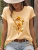 Fashion Women Rose Printed T-Shirt O-Neck Short Sleeve T-Shirt Simple Design Versatile Daily Wear Elegant Style Women Clothing