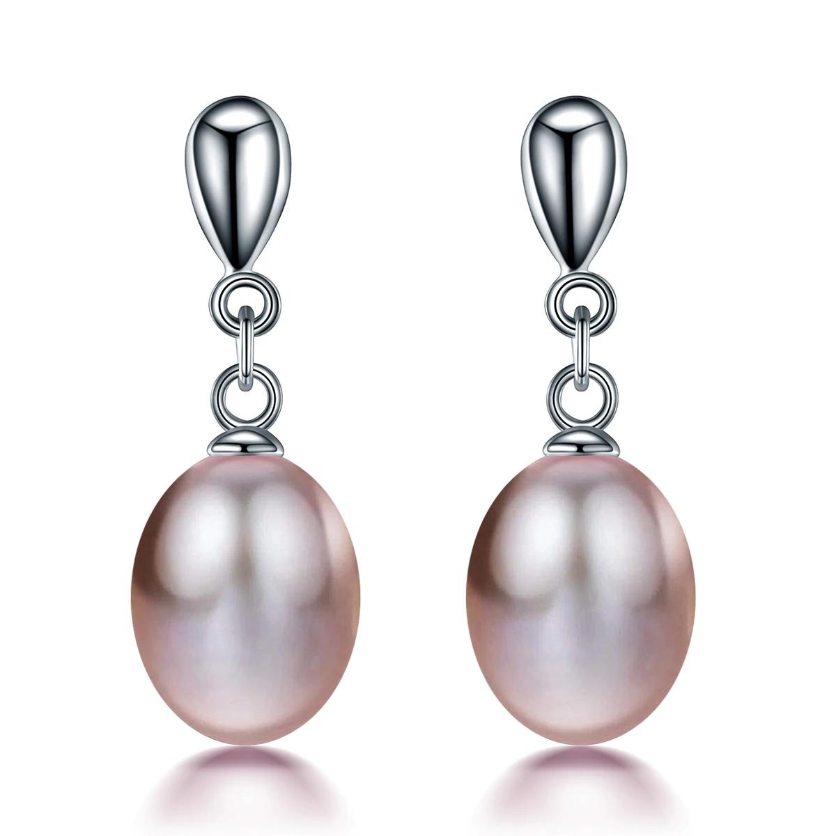 HENGSHENG 925 Sterling Silver Drop Earrings for Women Girls Rice Shape 7-8mm Natural Freshwater Pearl Earrings Jewelry Gift 7-8mm