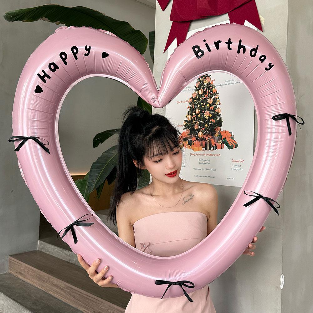 40 Inch Bow Happy Birthday Aluminum Foil Balloon Birthday Party Supplies Photo Frame Props Balloon INS Heart Birthday Decoration 40inch розовый