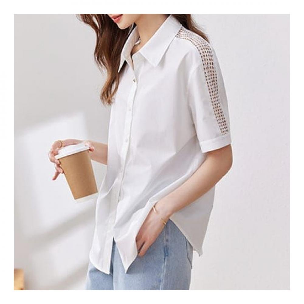 Navava Nb2059 Solid Lace Short Sleeve Shirt