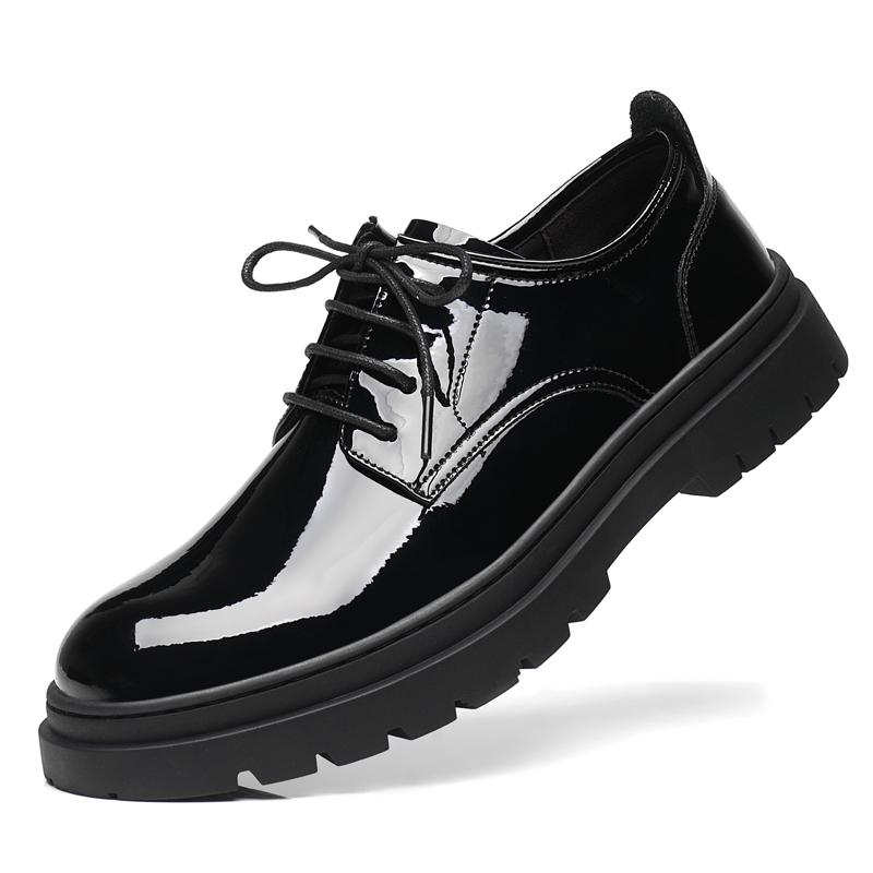 Derby Patent Leather Men's Shoes Fashionable and Versatile British Style Daily Leisure Business and Office Classic Groom's Shoes