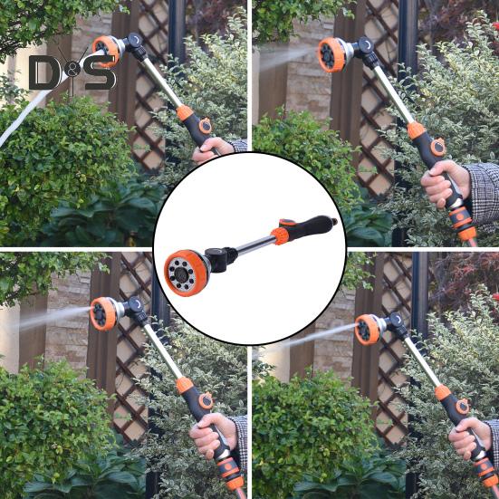 Baghetă de udare cu buton de control al debitului 8 moduri de pulverizare Baghetă metalică pentru stropire pentru furtun Pulverizator cu stâlp lung pentru gazon de grădină