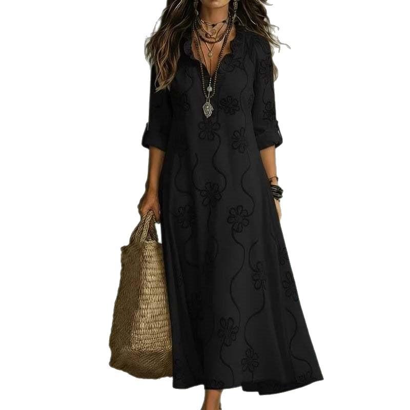 Cross-border European and American women's clothing 2026 independent station Amazon spring new 3D digital printing long-sleeved large-size dress