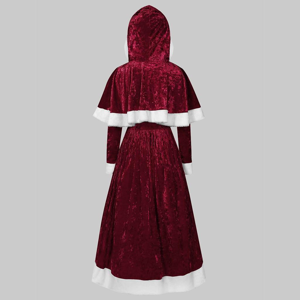 Womens Merry Christmas Velvet Long Sleeve  Festival Dress And Hooded Cape