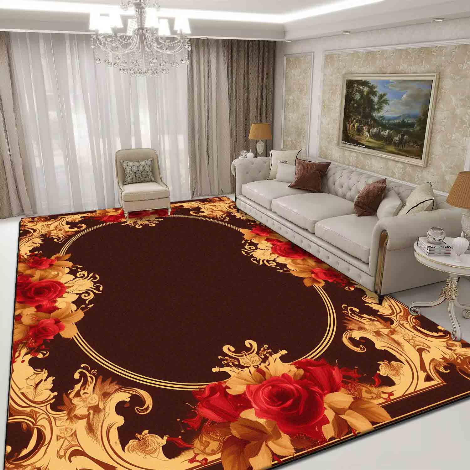 

European Red Floral Large Carpet for Living Room Luxury Decoration Rug 200x300 Cm Non-slip Bedroom Cloakroom Washable Soft Mat 60x90cm
