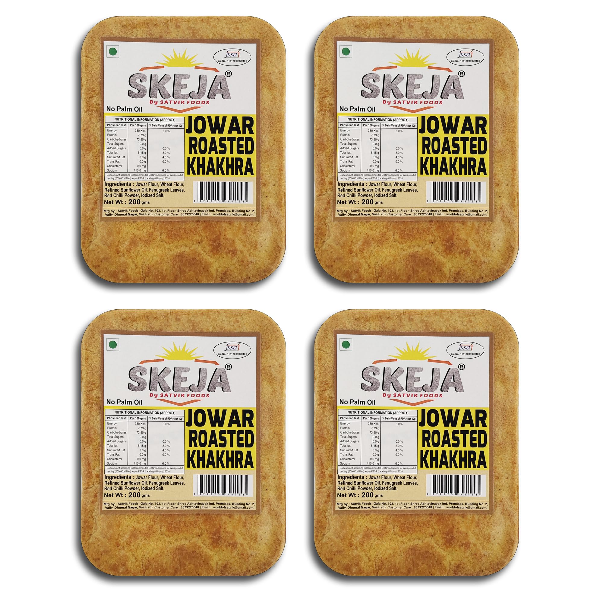 

Skeja by Satvik Foods Premium Khakhra - Made with Sunflower Oil, No Palm Oil Used, Authentic Jowar Khakhra Snack | Roasted & Crispy | Healt
