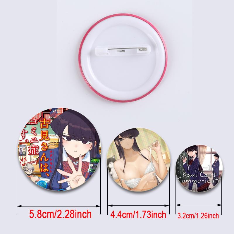 32/44/58mm Komi Cant Communicate Round Pin Cute Girl Cartoon Snap-in Brooches for Backpack Cothes Accessories Anime Collection Badge