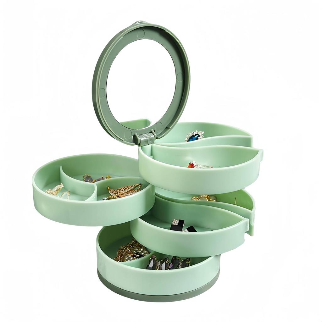 Rotating Four-layer Jewelry Box Necklace Earrings Ring Bracelet Storage Organizer Multilayer Compartment Storage Box with Mirror