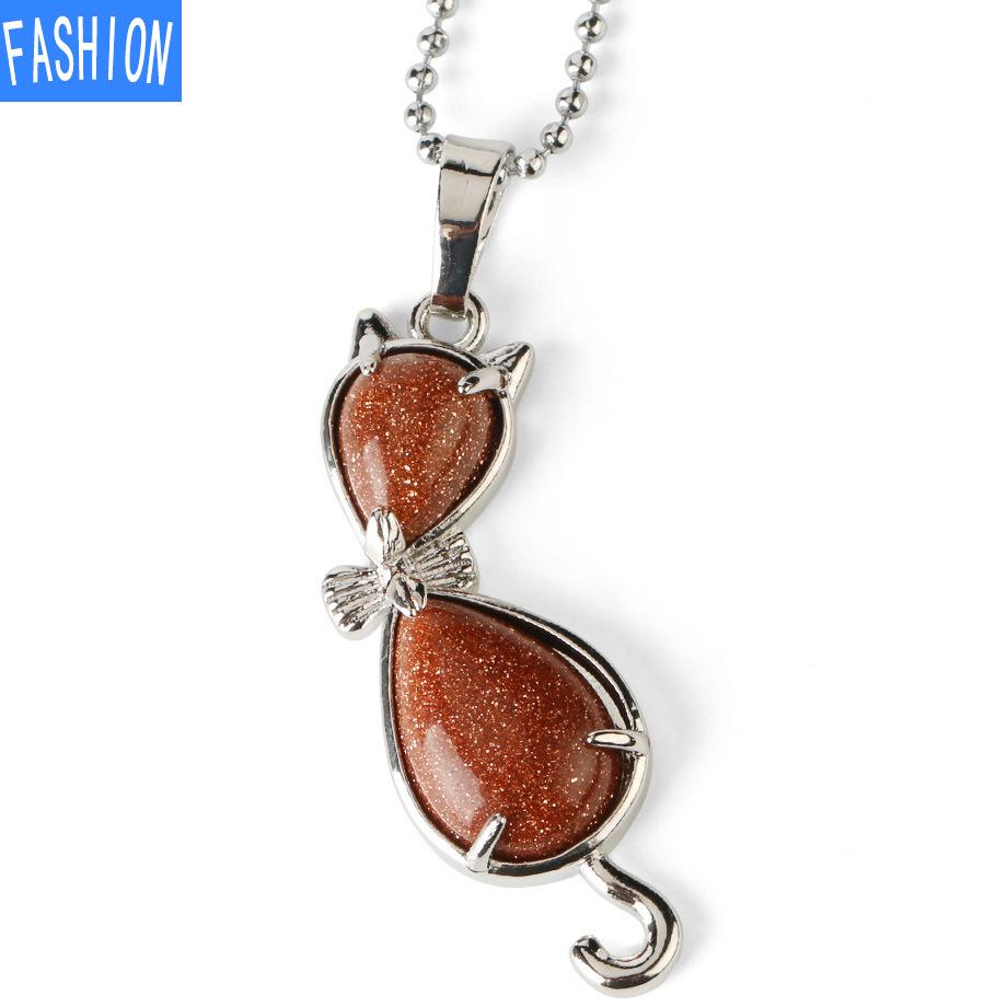 European And American Personality Amethyst Necklace Animal Cat Abstract Inlaid Natural Stone Pendant