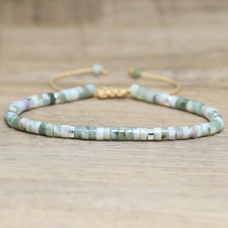 Labradorite Flat Bead Bracelet – Hematite Accent Adjustable Boho Jewelry, Intuition Protection Gift for Men Women