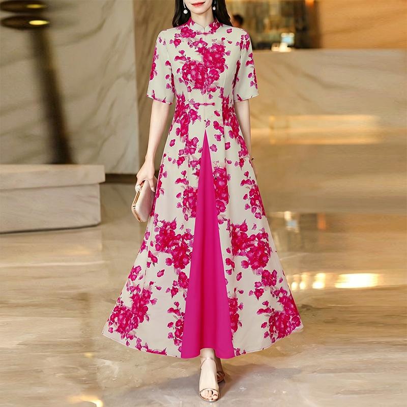 ZANZEA Women Casual Round Neck Short Sleeve Loose Print Long Dress M