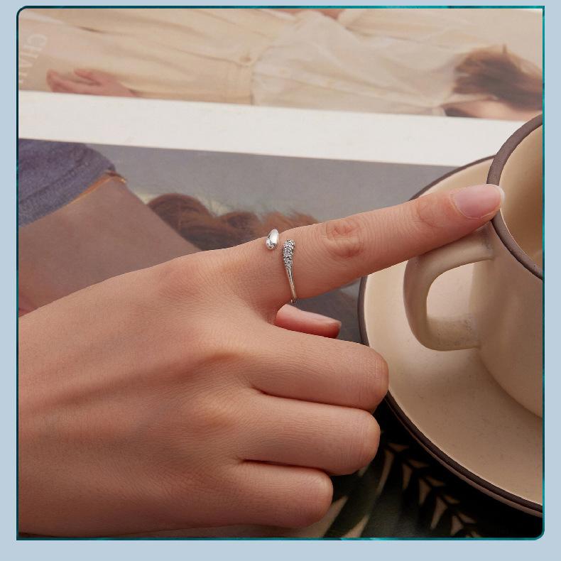 Minimalist S925 Sterling Silver Water Drop Open Ring, Classic Glossy Design Ring Ring
