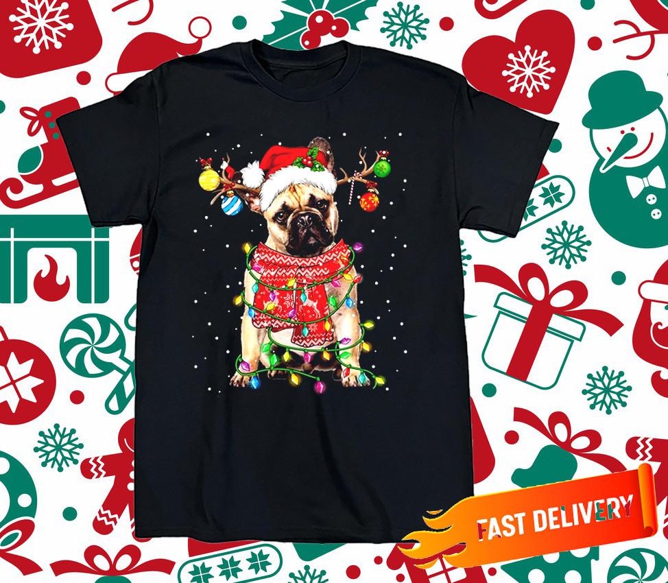 French Bulldog Christmas Lights Xmas Cotton Black All Size Unisex Shirt CM583