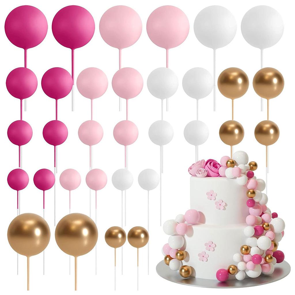 32Pcs Christmas Decorations Mini Balloons Cake Topper Sticks Foam Balls Cake Picks Cake Topper Balls for Christmas Birthday Cake
