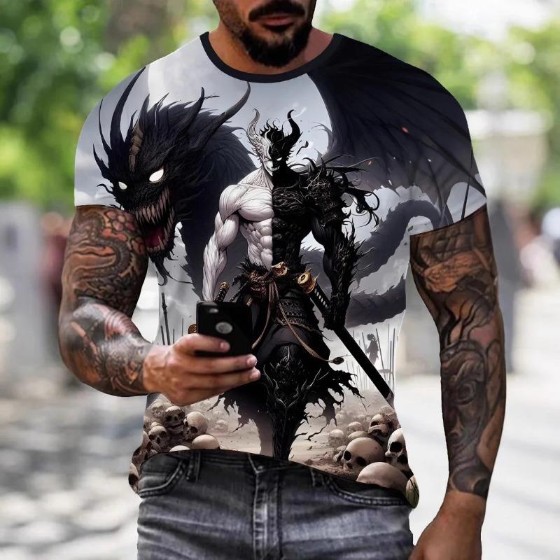 

Летняя мужская футболка с коротким рукавом, модный принт демона-дракона, 3D-печать, оверсайз, свободная, повседневная, уличный хип-хоп топ XL