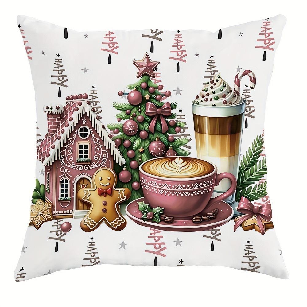 Christmas Themed Pillowcases: Gingerbread, Candy Canes, and Cozy Holiday Scenes Sofa Room Cushion Cover Home Decoration Gift