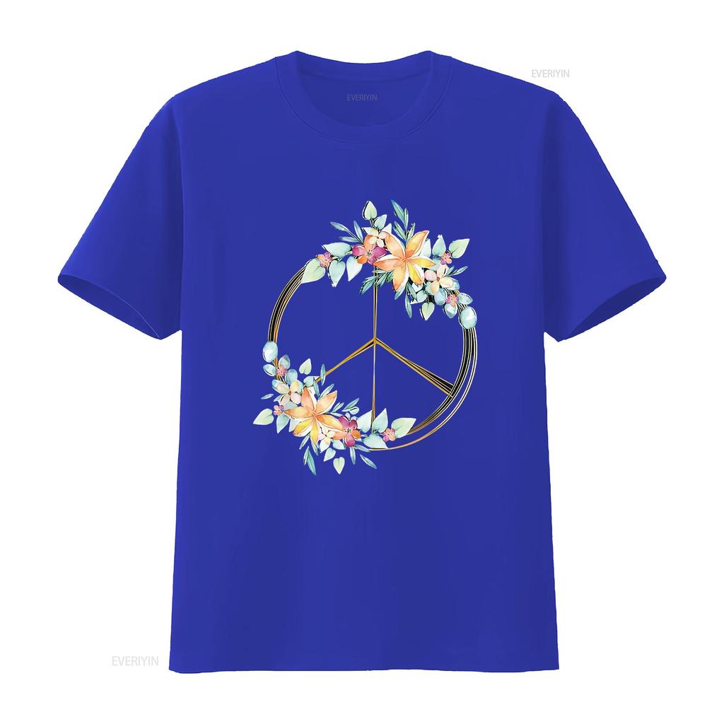 Floral Peace Sign Watercolor Bohemian Hippie Clothing Womens T Shirt Black 2X Large Vintage Washed Graphic Unisex Breathable