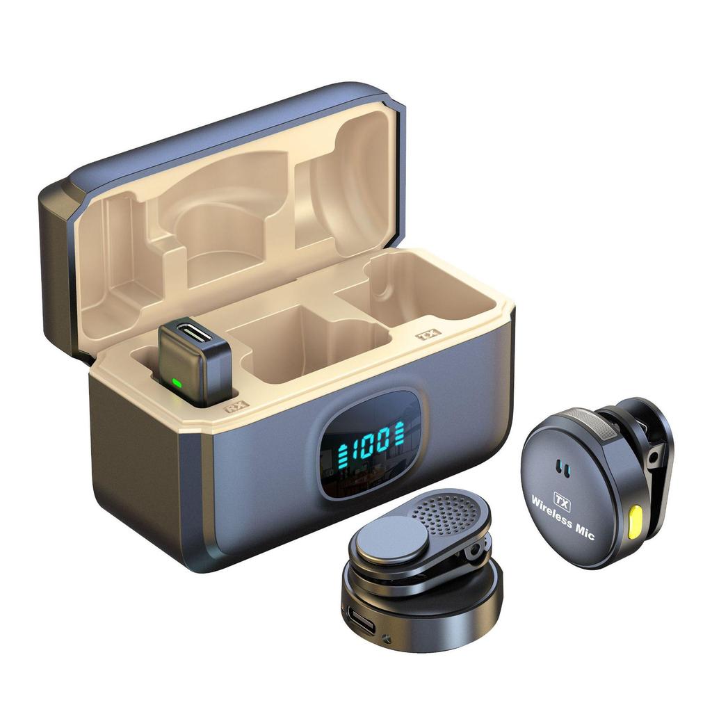 Wireless Lavalier Microphone with Long Battery, Noise Reduction, Digital Display, and Magnetic Charging Case for Live Streaming.