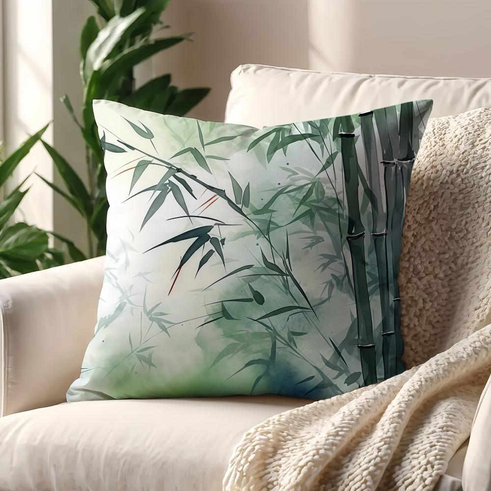 Artistic Bamboo Green Leaves Painted Graffiti cushion cover For Pillow Printing Sofa Decoration Home Car Office NordicSimplicity