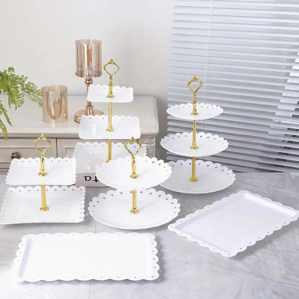 6pcs Cake Stand Afternoon Tea Wedding Plates Party Embossed Tableware Holder