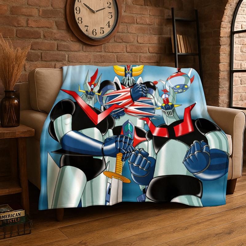 Retro Cartoon UFO Robot Grendizer Anime Flannel Blanket Soft Warm Throw Blanket for Bedroom Living Room Bed Travel Picnic Gift