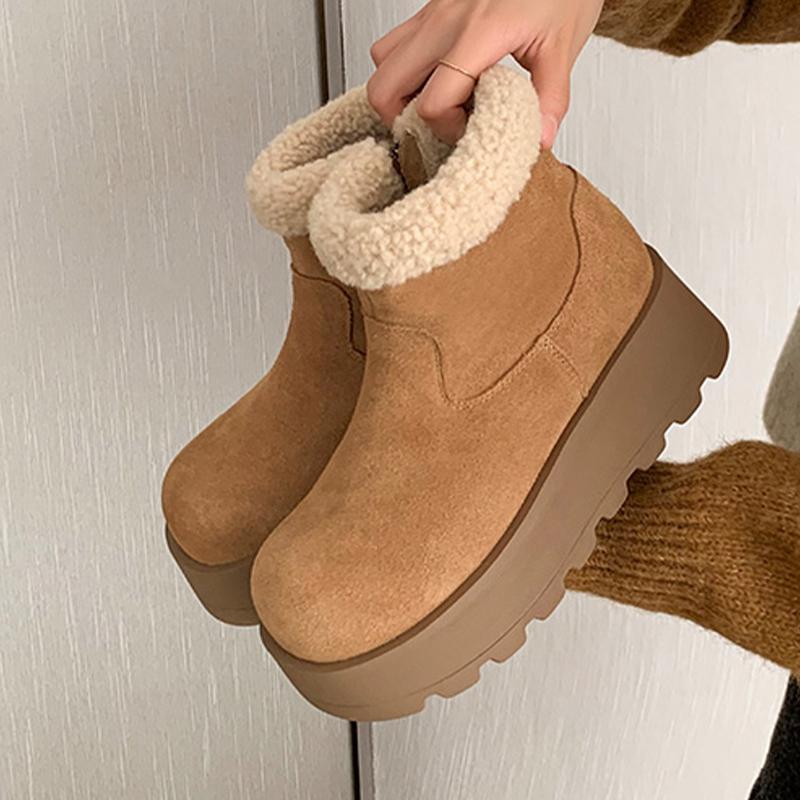 Flats Fur Women Ankle Boots Platform Designer Cotton Shoes Winter Suede Snow Boots 2025 New Casual Cotton Botas De Mujer
