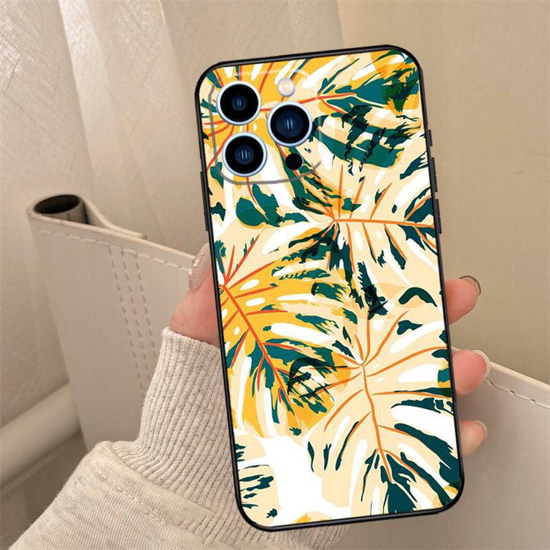 Tropical Leaf Pattern Phone Case For iPhone 16 15 14 13 11 12 17 Pro Max mini 15 16 Plus 16e 17 Air Cover Coque