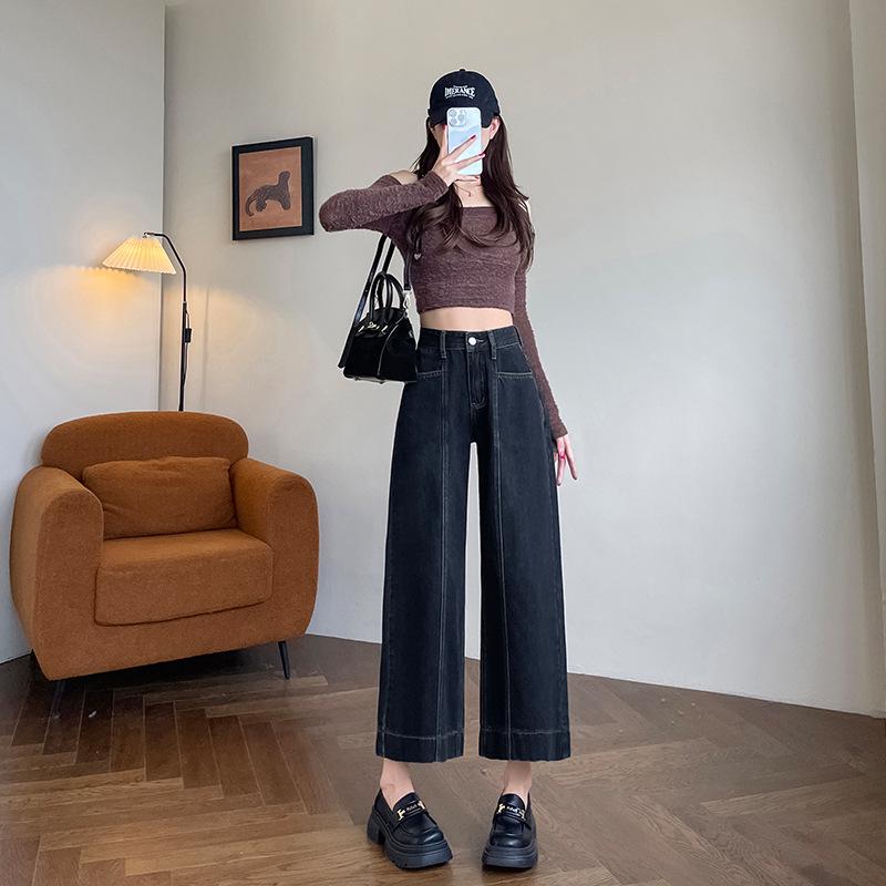 

2025 Women s High-Waisted French Retro Wide-Leg Floor-Length Pants M