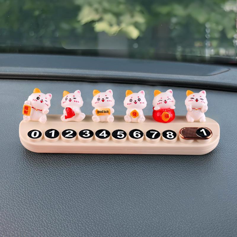 Hidden Phone Number Plate with Lucky Cat Design for Temporary Car Parking