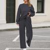 European-Americana Knit Women's Two-Piece: Long-Sleeve Top & Wide-Leg Pocketed Sweatpants