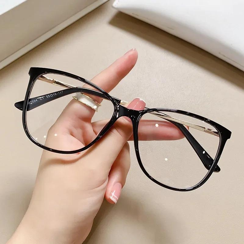 Retro Style Cat Eye Glasses Women's Anti-Blue Light Big Glasses Frame Eyeglasses Female Fashion Style Computer Goggles Reading Presbyopia Transparent