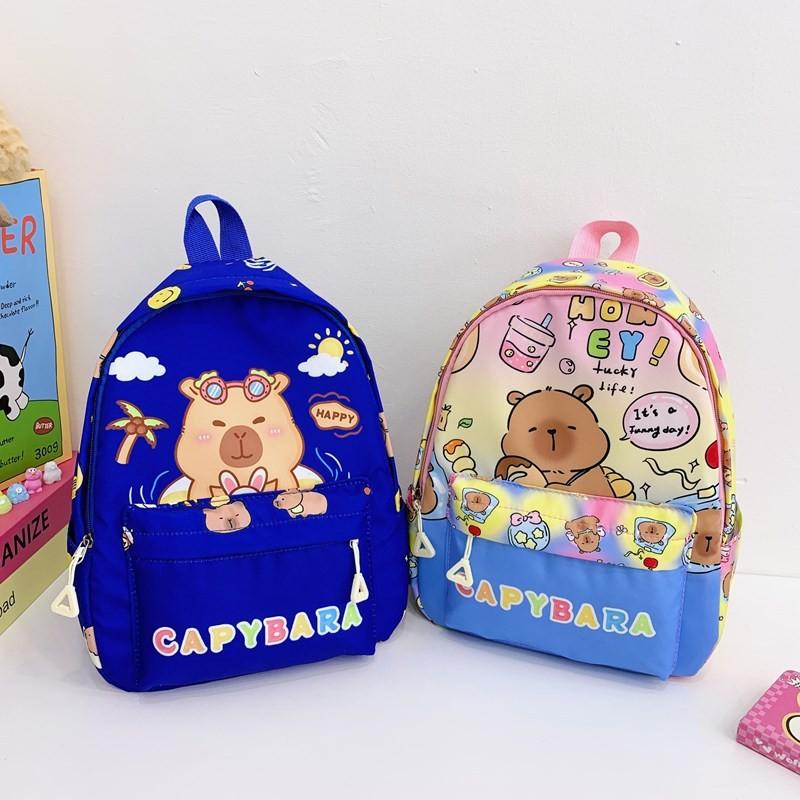 Cute Cartoon Capybara Bath Sun Letter Print Children Backpack For Use Daily