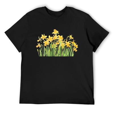 Yellow Daffodils Field Watercolor T-Shirt Plain Anime Figures Oversized T Shirt Men