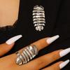 Gothic Punk Multi-layer Striped Beetle Adjustable Opening Bendable Finger Rings Brooch Set for Women Personality Jewelry Sets